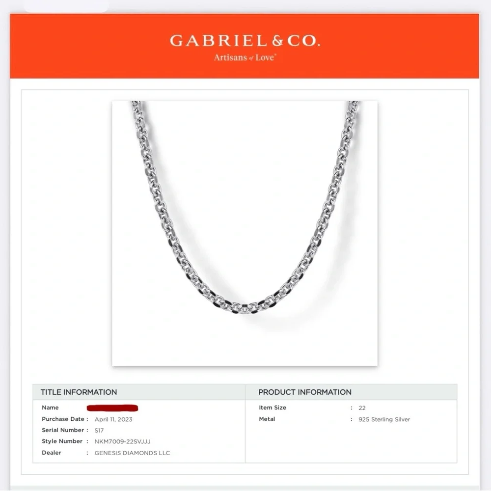 Gabriel & Co 925 Sterling Silver Chain 22